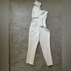 ASOS Ivory one shoulder jumpsuit with ruffle